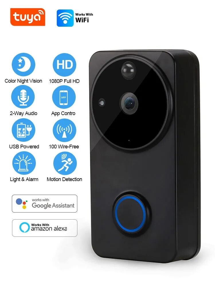 Tuya Doorbell Camera WiFi Video Call Door Bell with Chime Dual Power AC Rechargeable Battery Smart Intercom Alexa Google Home