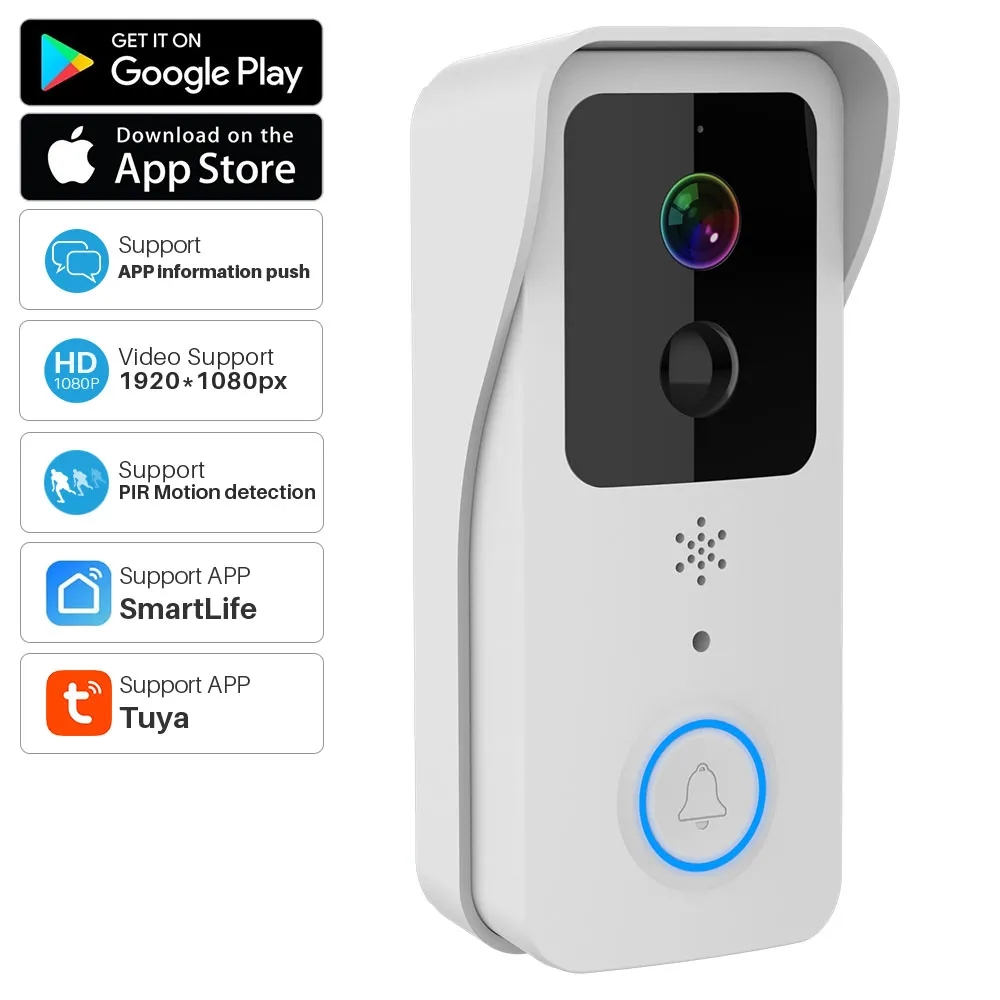 Tuya Smart Video Doorbell Camera 1080P WiFi Video Intercom Door Bell Camera Two-Way Audio Works With Alexa Echo Show Google Home