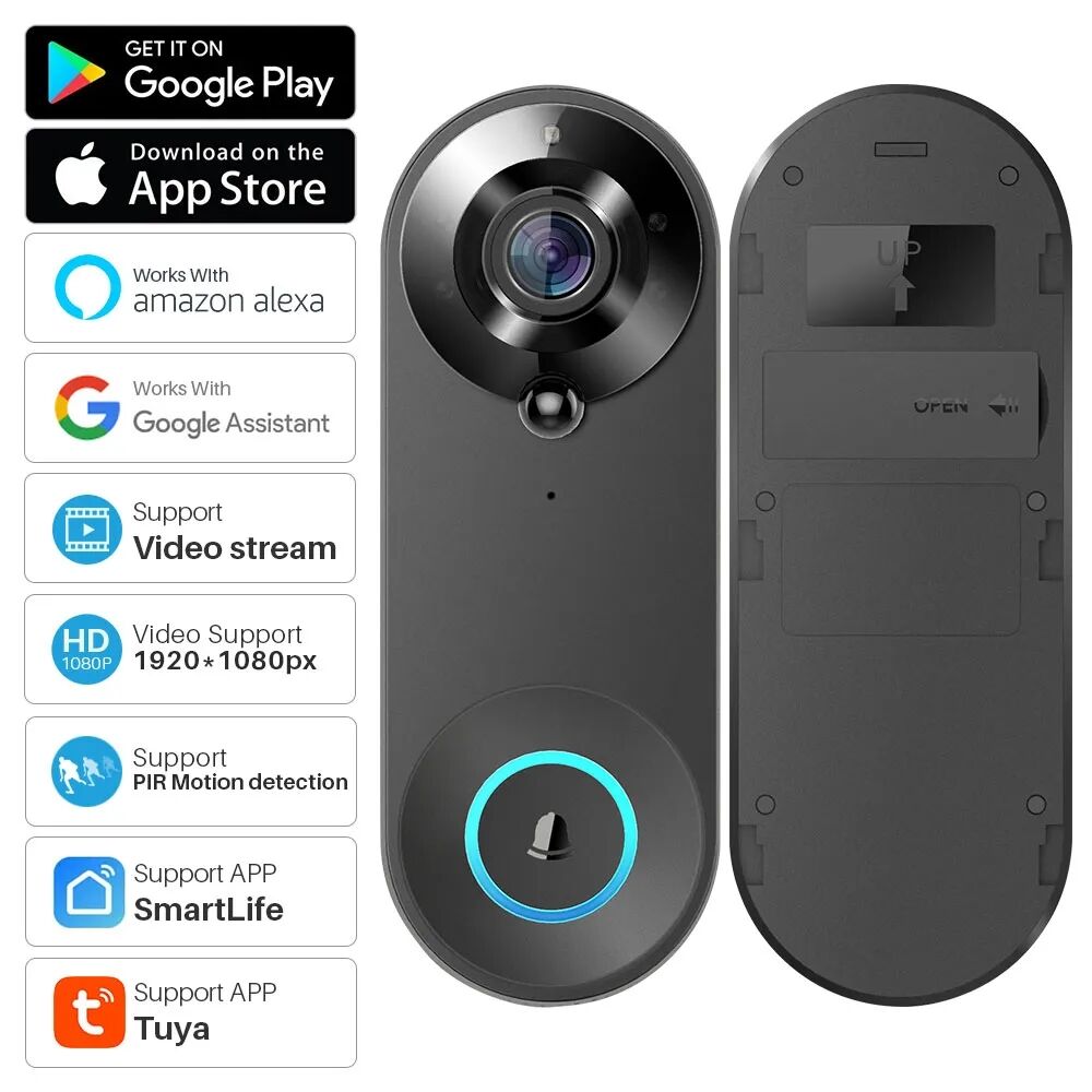 Tuya Smart Video Doorbell Camera 1080P WiFi Video Intercom Door Bell Camera Two-Way Audio Works With Alexa Echo Show Google Home