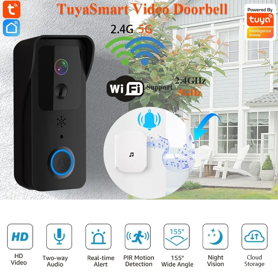 Smart Wireless Video Doorbell Digital Visual Intercom Waterproof Electronic Guard 1080P Home Security Camera 2.4G /5G wifi